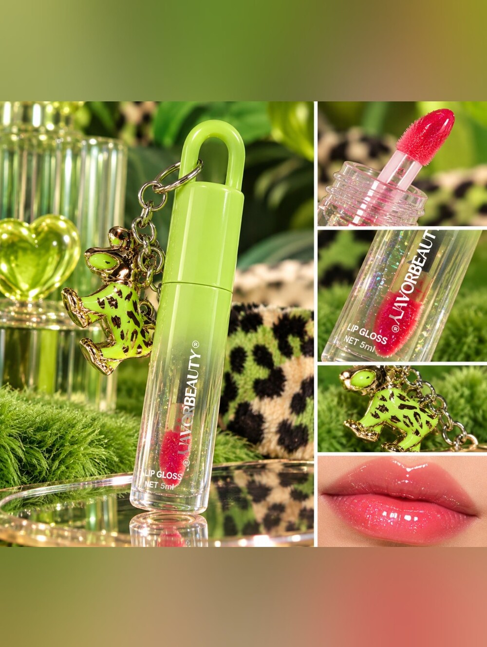 Lime Green Lip Gloss Keychain - Sheer Pink Shine